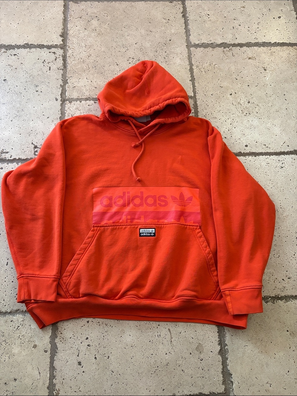 adidas Women’s Orange Crewneck Hoodie with Logo Panel EUC 2XL